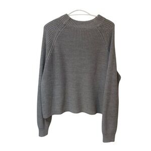 Grey Chunky Knit Raglan Sweater Medium Cozy Boxy Oversized Winter Fall Pullover